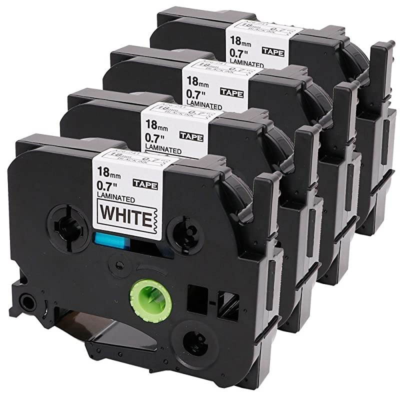 Compatible Label Tape Replacement for TZe241 TZ241 Brother Ptouch Label Tape 18mm 07 Inches Black on White Work with Brother Label Maker PTD400AD PTD600 4 Pack