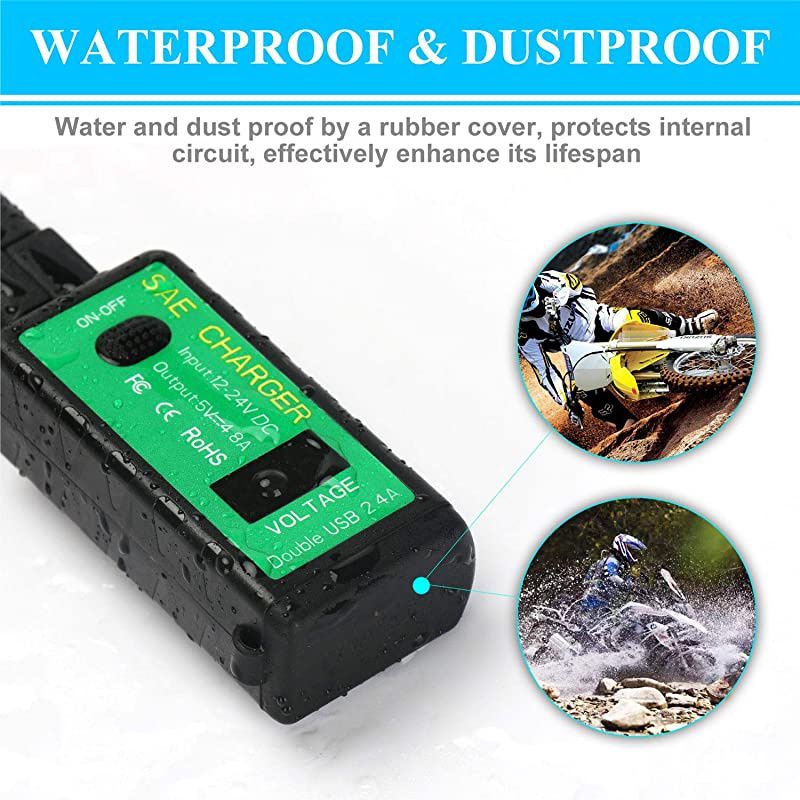 Upgraded Version  48A Motorcycle USB Charger SAE to USB Adapter with Voltmeter amp ONOff Switch 3 Install Options Waterproof Quick Disconnect Plug for Smart Phone Tablet GPS