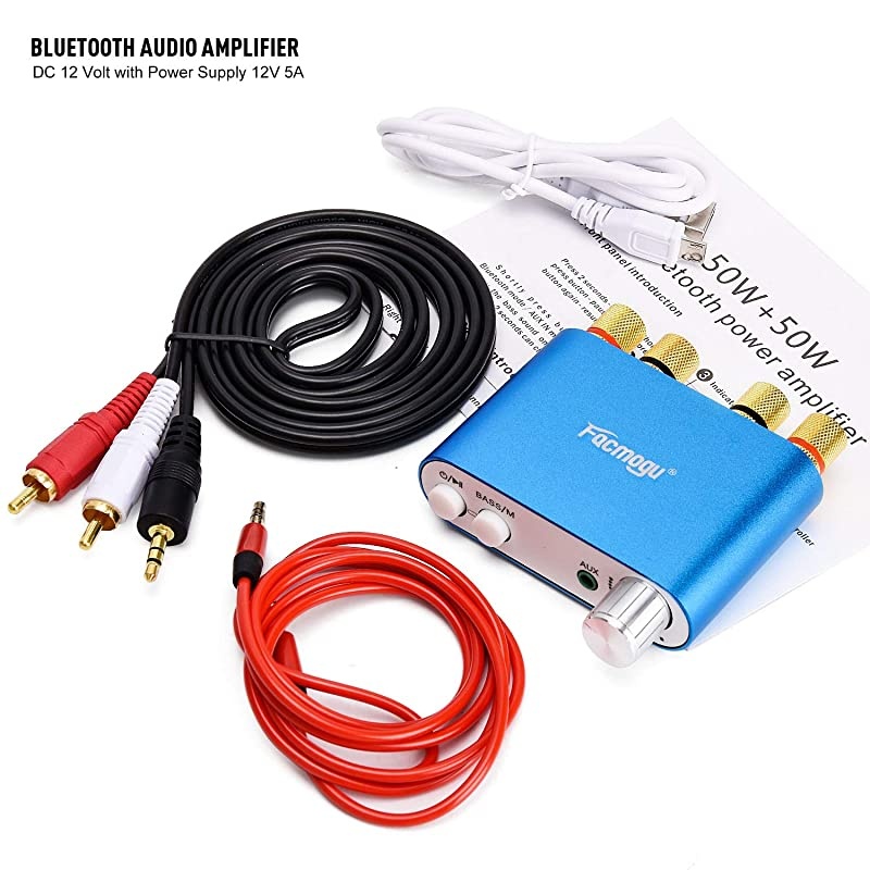 Mini Stereo Amplifier 50Wx2 Bass Bluetooth Receiver DC 924V 12V Mini BT 40 Home amp Car Audio Dual Channel Amplifier HIFI Wireless Receiver Amp Ampli Module with EMI Filter Blue