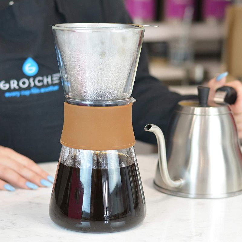 GROSCHE AMSTERDAM Pour Over Coffee Maker with Double Layer Permanent Stainless Steel Coffee Filter, 28.7 fl oz. Capacity
