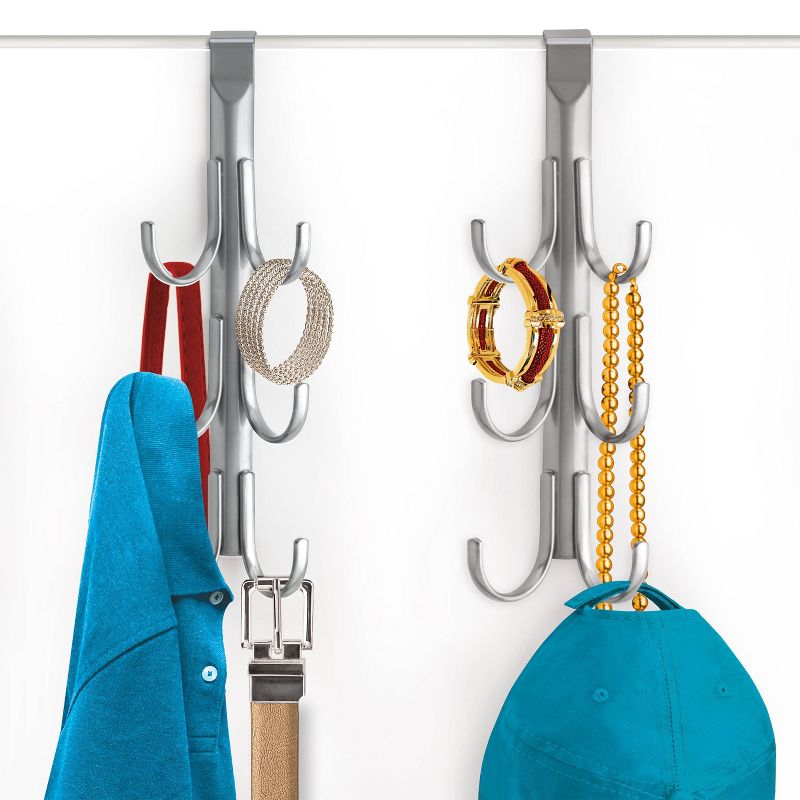 Lynk Over Door Hook Rack Jewelry Organizer Vertical 6 Hook Rack - Platinum