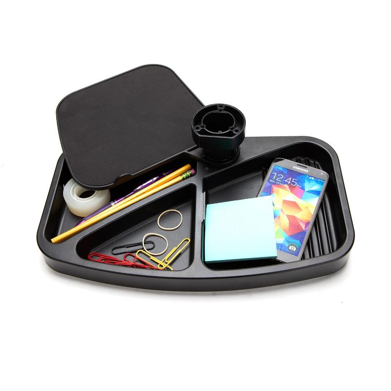 Mind Reader Under Desk Organizer, Compact Storage Tray Office Desk Organizer with Swivel and Mouse Platform, Covered Storage for Pens, Pencils, Paper Clips & More, Black