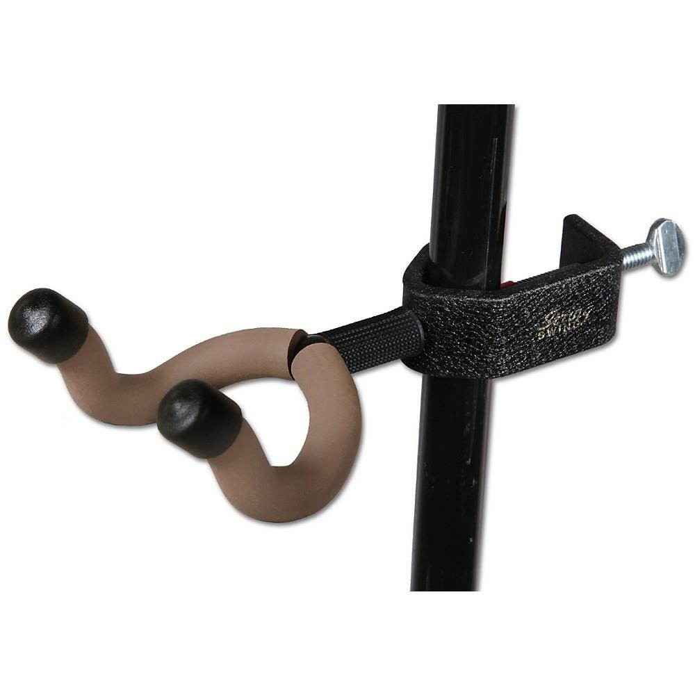 string swing mic stand guitar hanger  holder for electric acoustic and bass guitars  stand accessories for home or studio  keeps musical instruments safe on stage black metal stand clamp cc04k