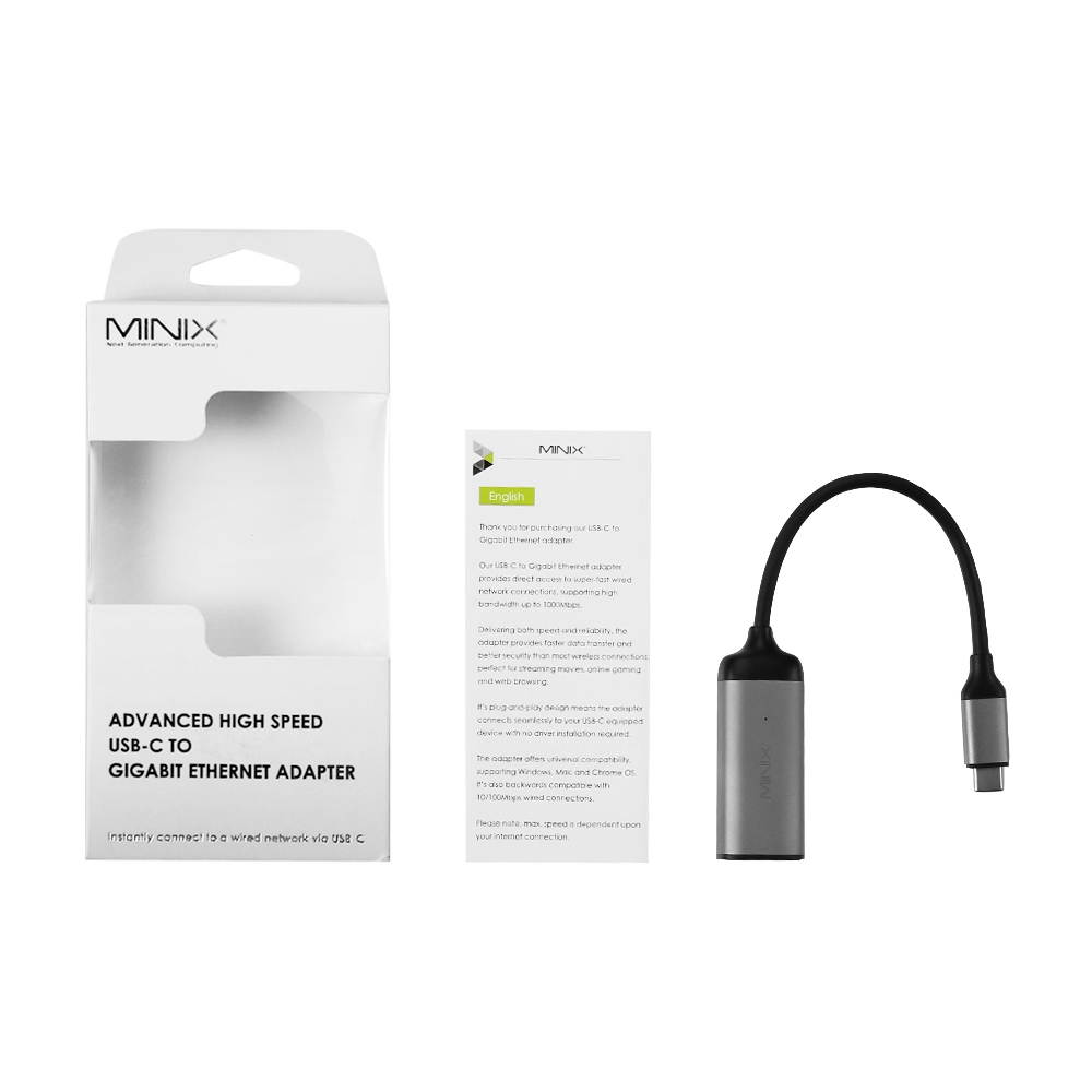 MINIX NEO C-E, Advanced High-Speed USB-C to Gigabit Ethernet Adapter - Space Gray [Universal Compatibility &ndash; Windows, Mac and Chrome OS]. Sold Directly by MINIX&reg; Technology Limited.