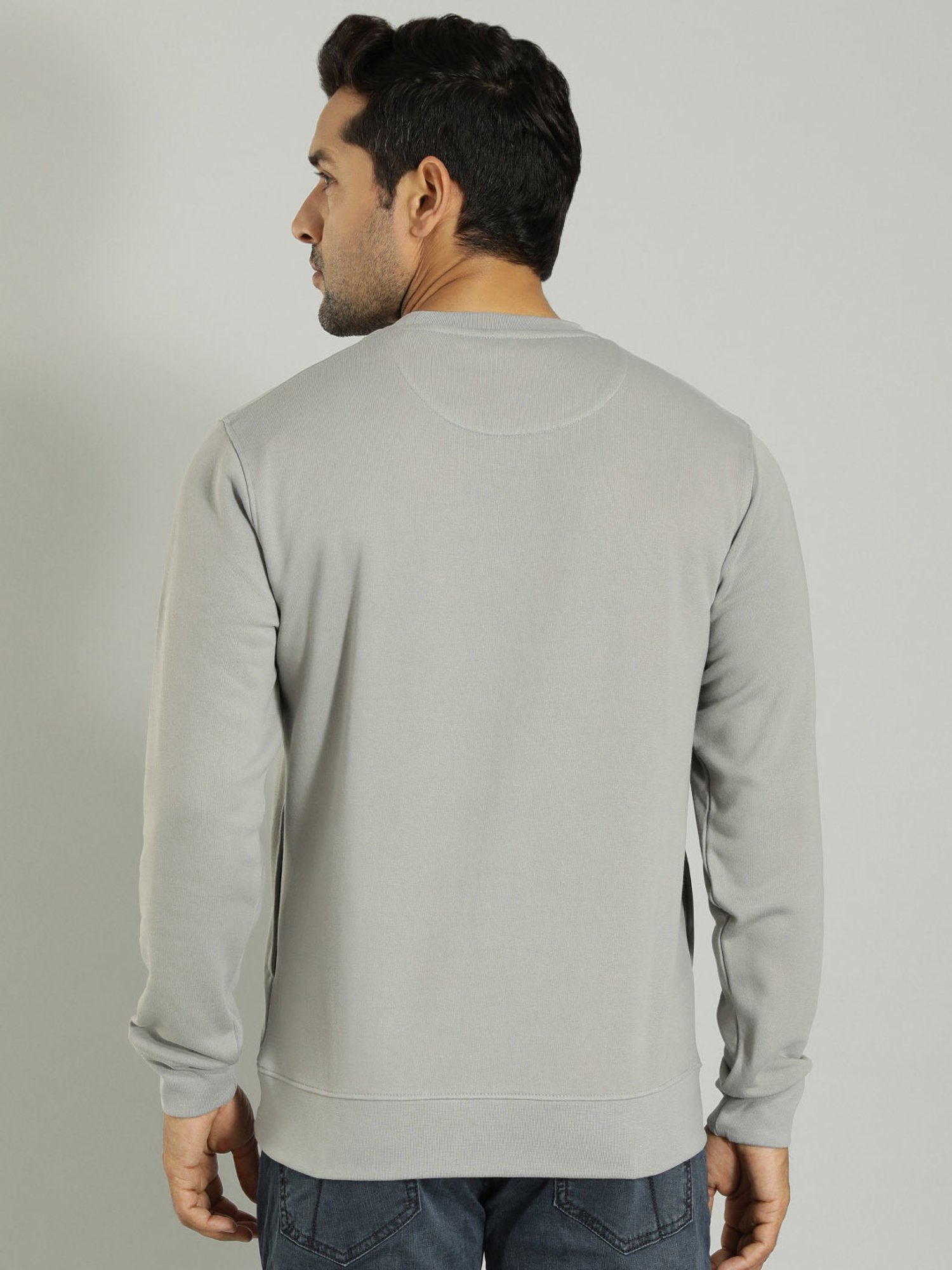 Indian Terrain Grey Melange Regular Fit Printed Sweatshirt