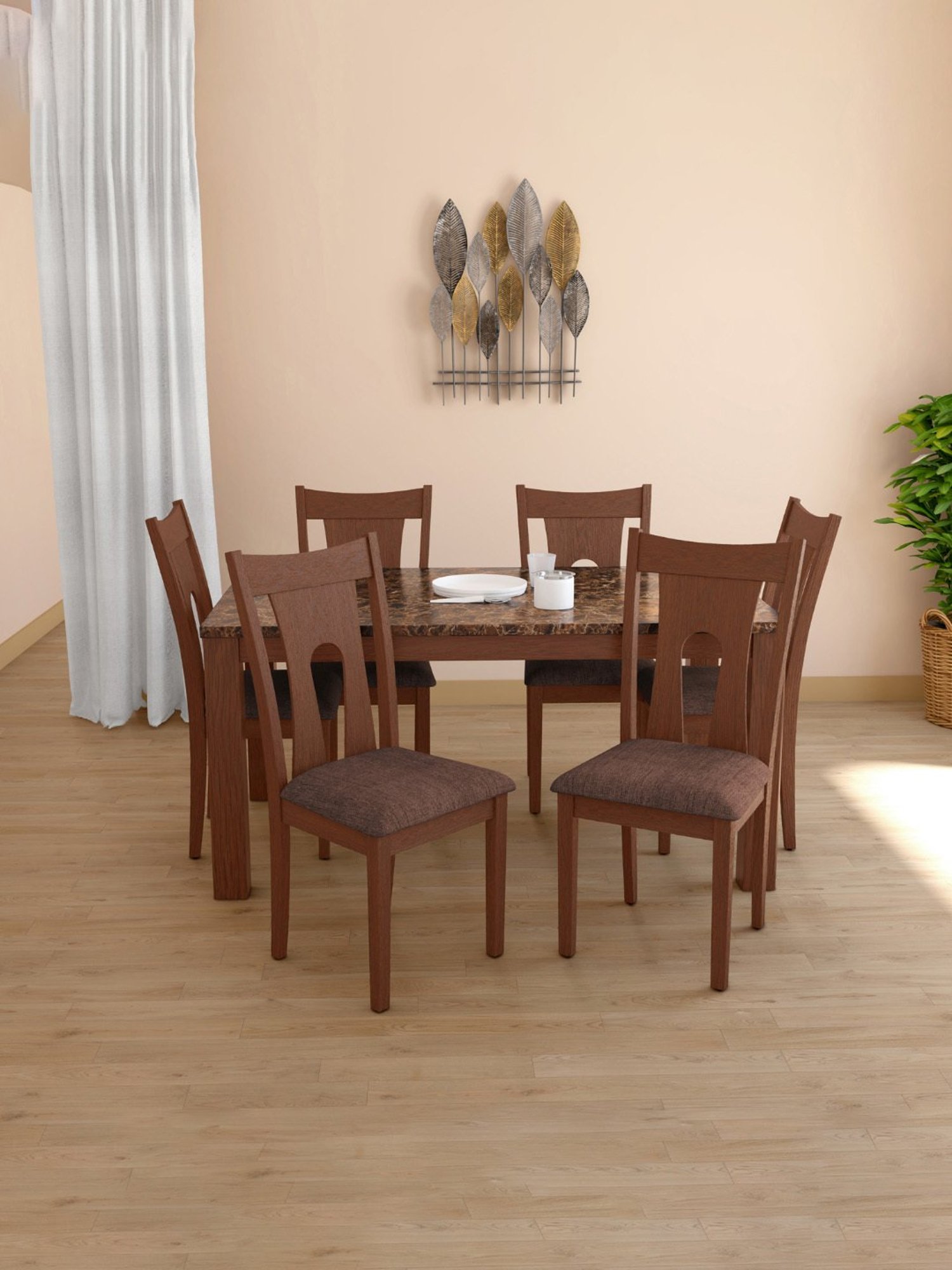 Godrej Interio Honey Brown Wood Dining Chair (Set of 2)