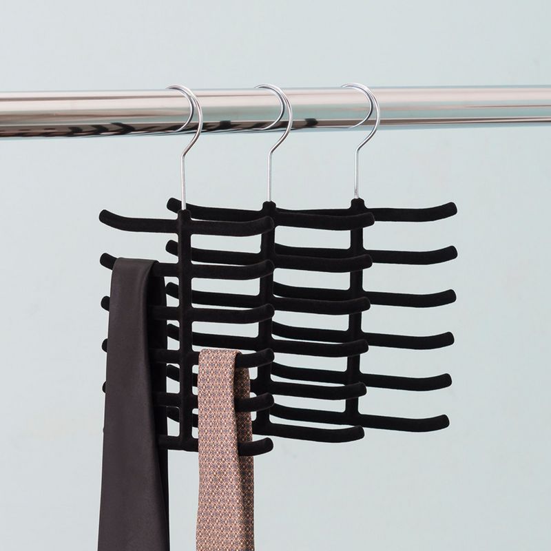 Home Basics 6 Tier Non-Slip Velvet Tie Hanger, Black