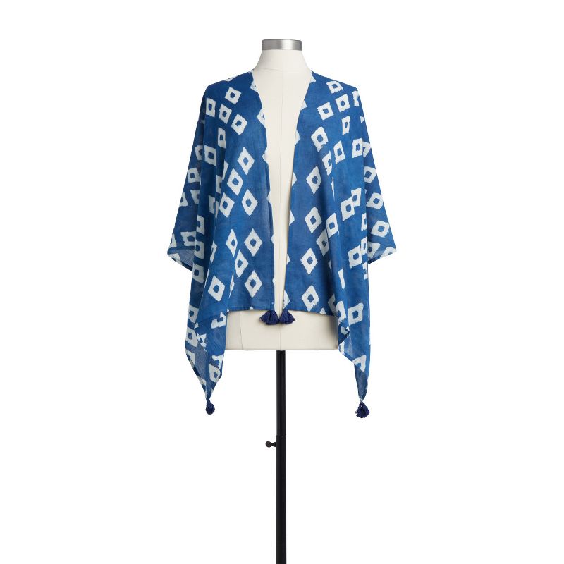 DEMDACO Indigo Block Print Scarf - Diamond blue