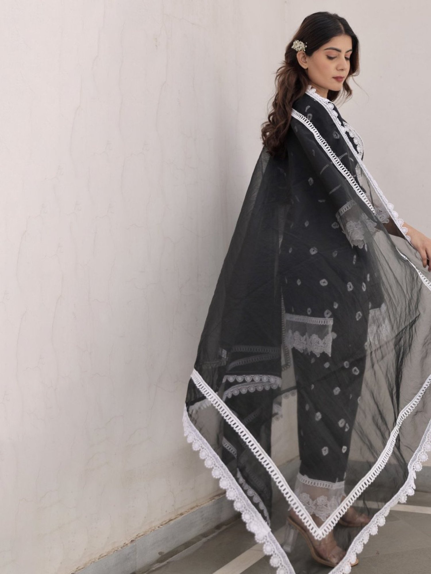 Asrumo Black Sukoon Summer Tie And Dye Cotton Straight Kurta with Palazzo and Dupatta