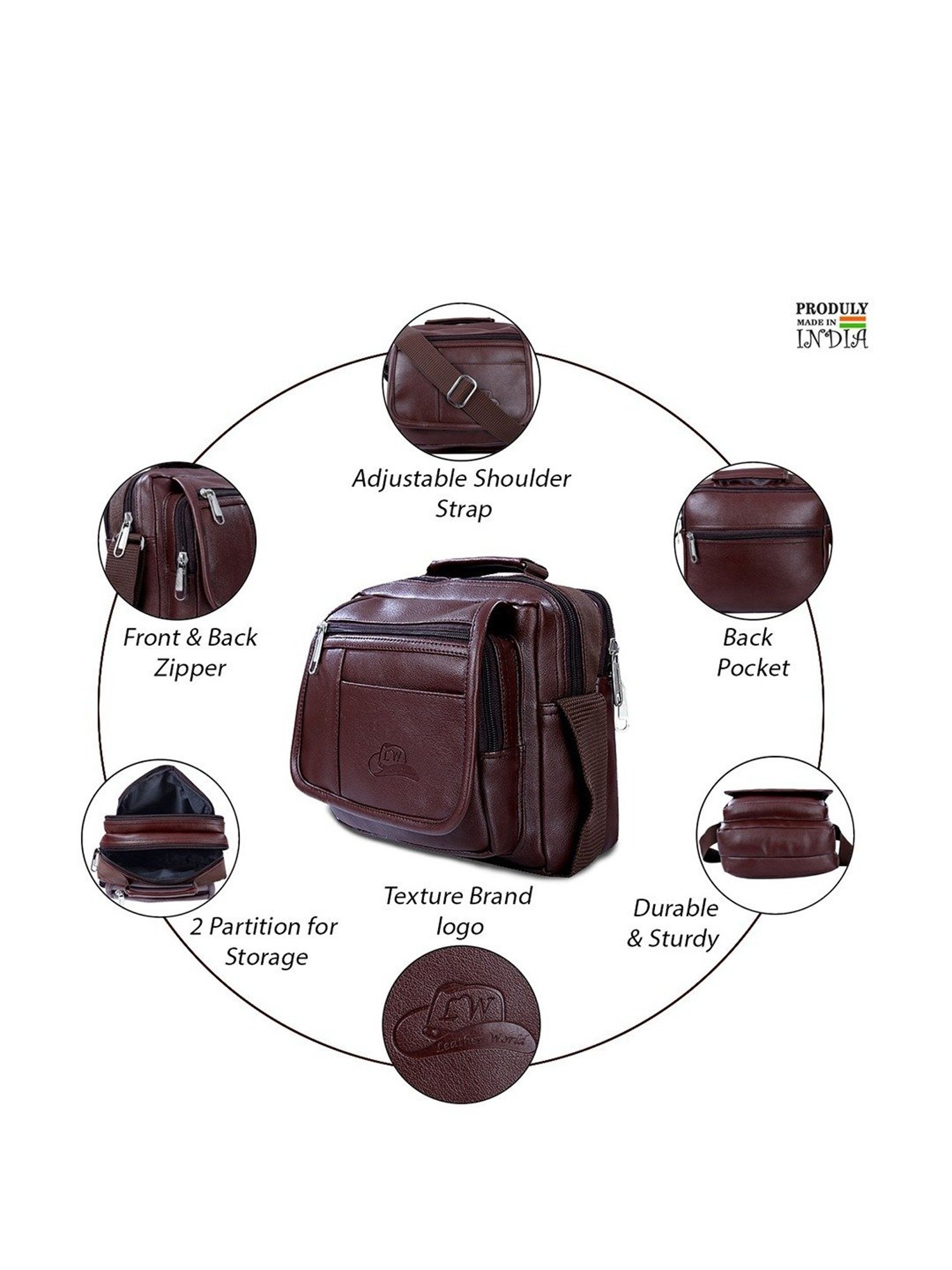 Leather World Brown Solid Medium Cross Body Bag