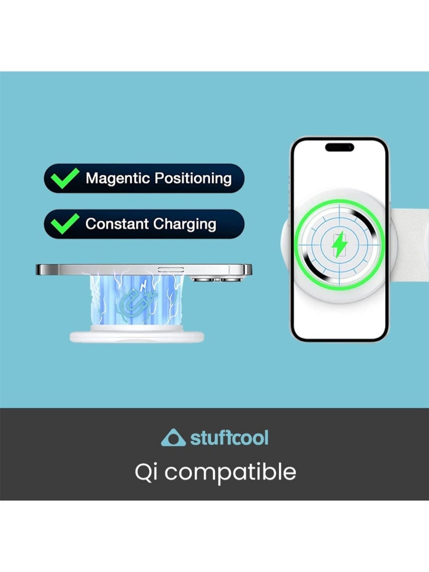 Stuffcool Stack 3 in 1 Foldable Magnetic Wireless Charging Station with 18W QC.30 (White)