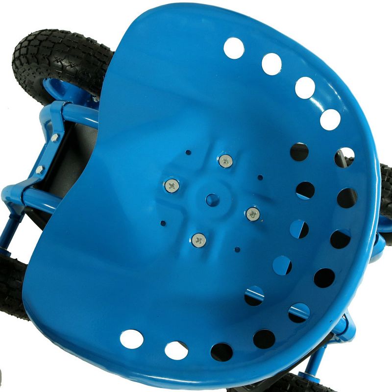 Rolling Shop Cart with Work Seat, Basket and Tray - Blue - Sunnydaze Decor