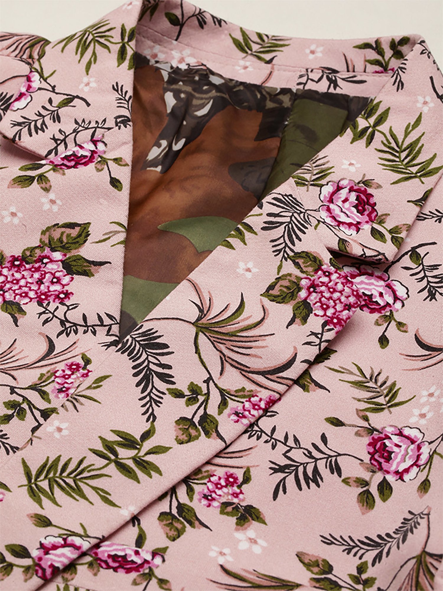 SHOWOFF Pink Cotton Slim Fit Floral Print Blazer