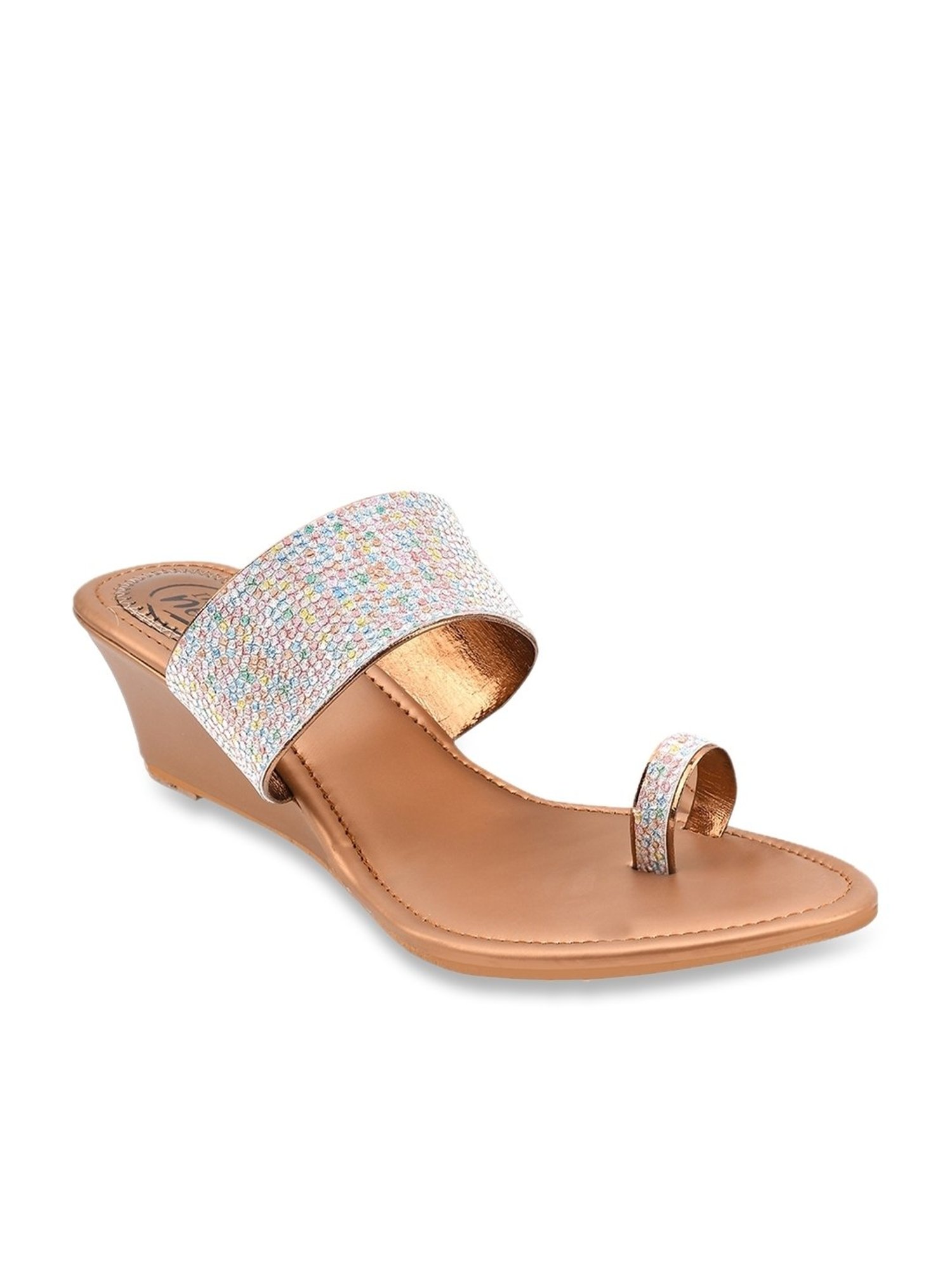 The White Pole Women's Golden Toe Ring Wedges