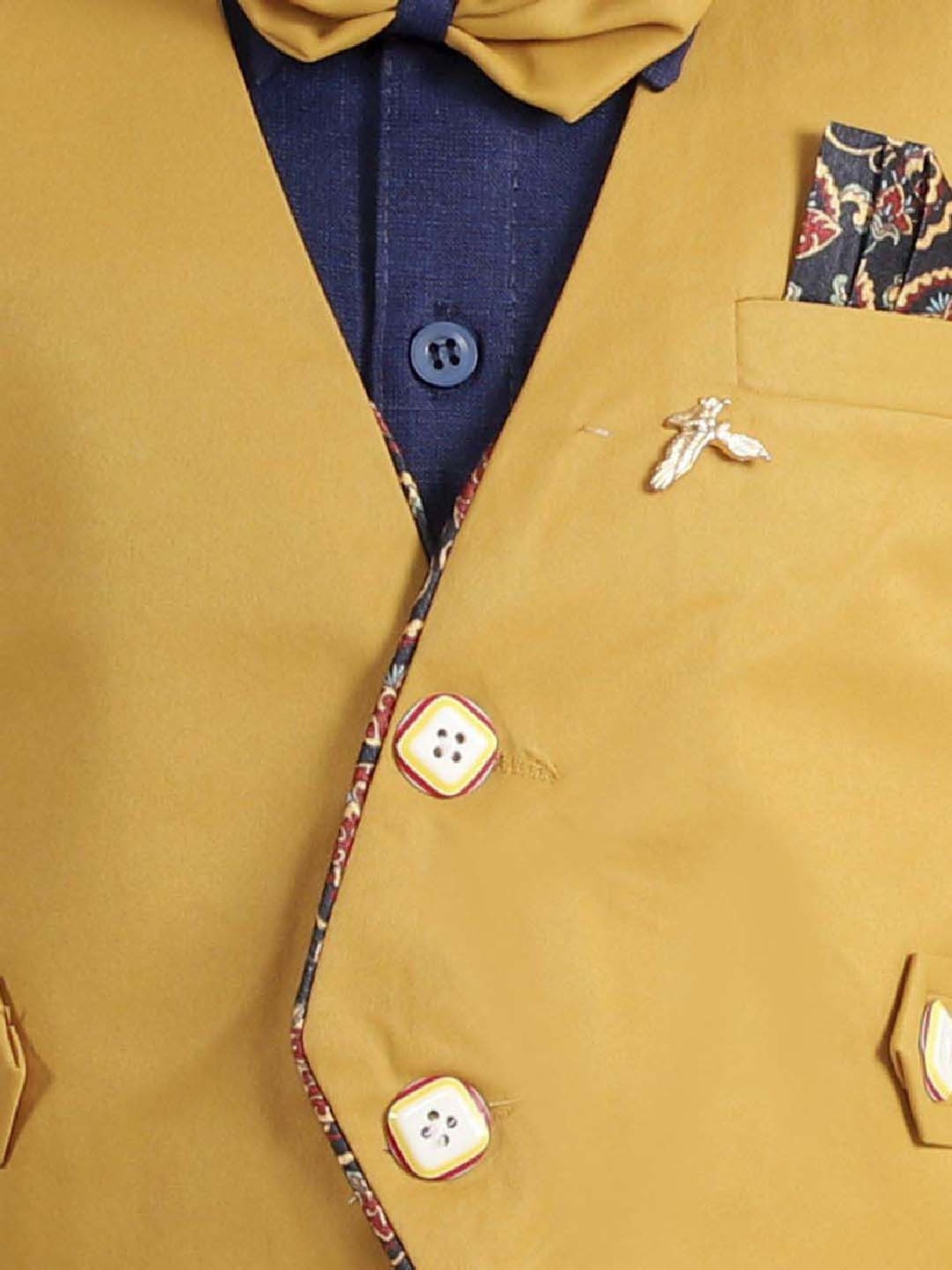 Fourfolds Boys Mustard & Blue Solid Full Sleeves Clothing Set