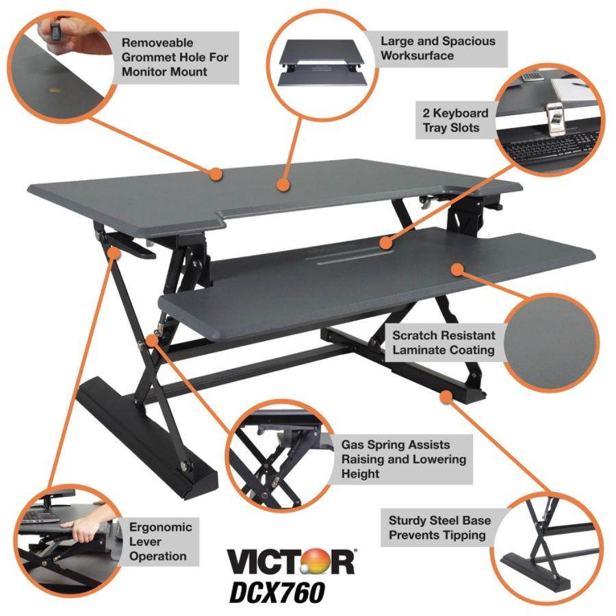 VICTOR TECH DCX760G Standing Desk, 36, Gray