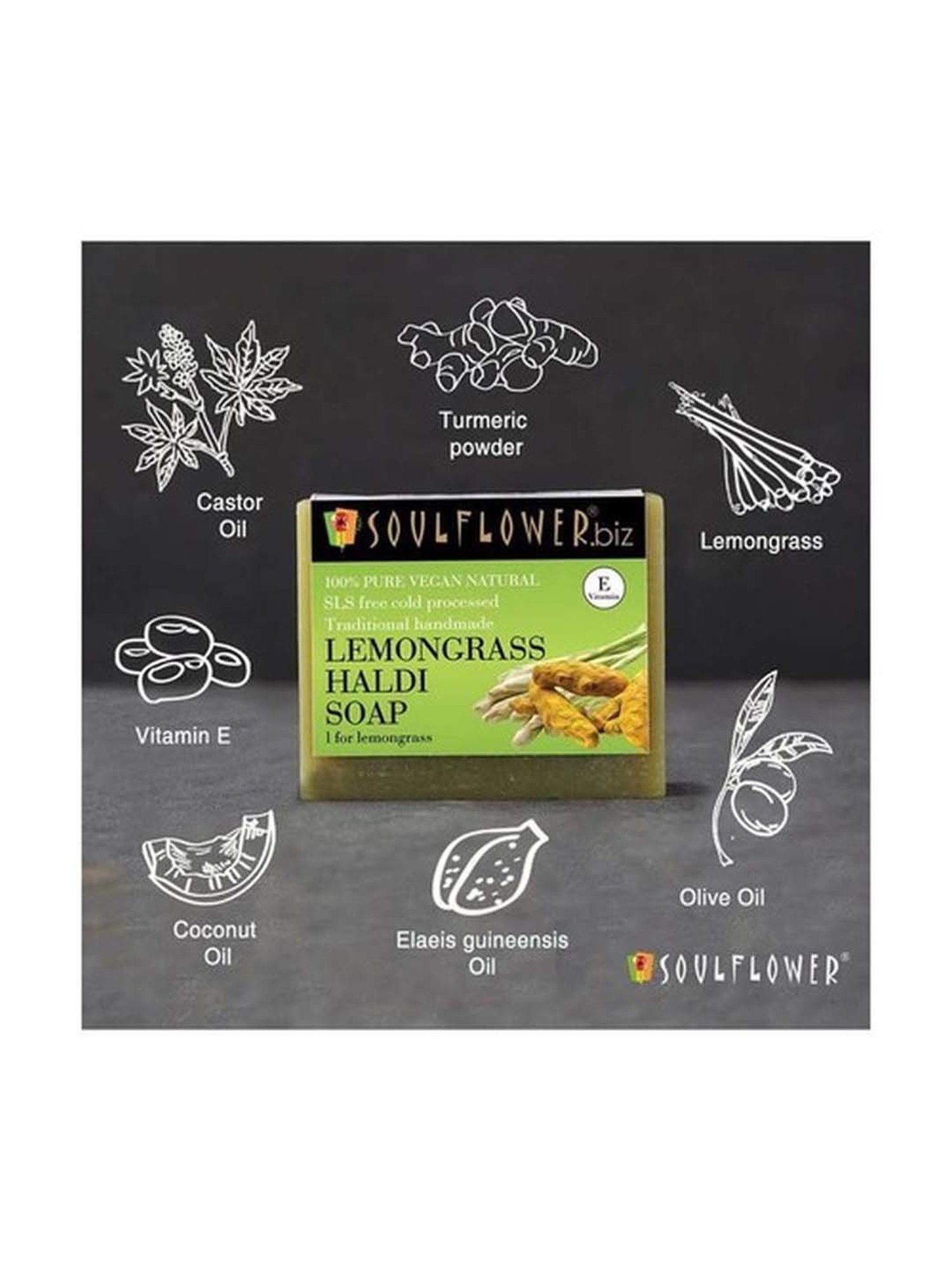 Soulflower Lemongrass Haldi Soap - 150 gm