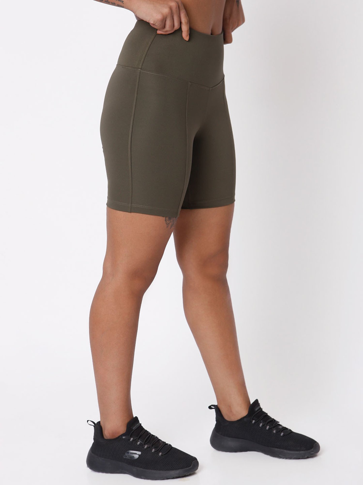 SILVERTRAQ Olive Polyester Relaxed Fit Cycling Shorts
