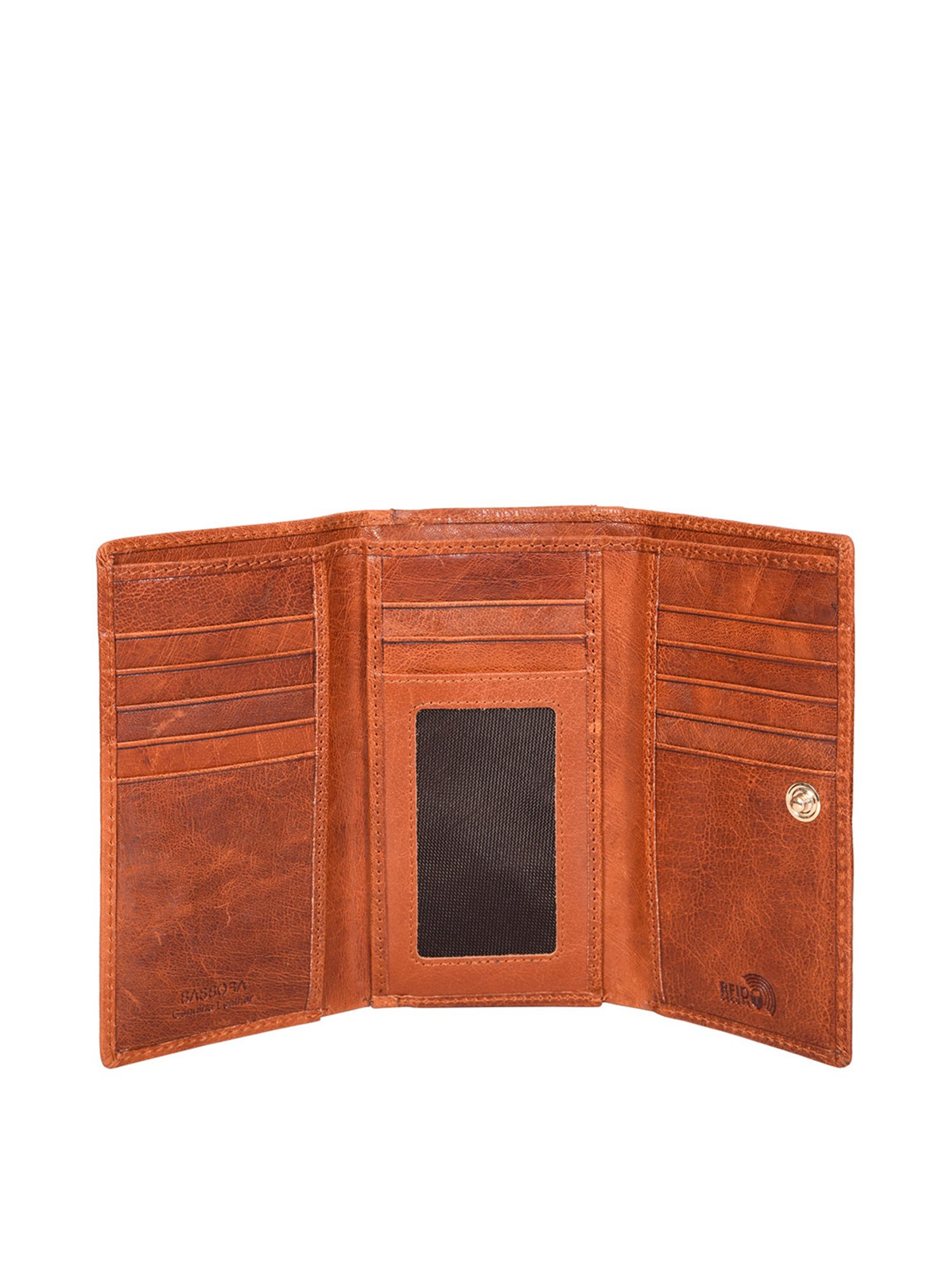 SASSORA Brown Solid Rfid Tri-Fold Wallet for Women