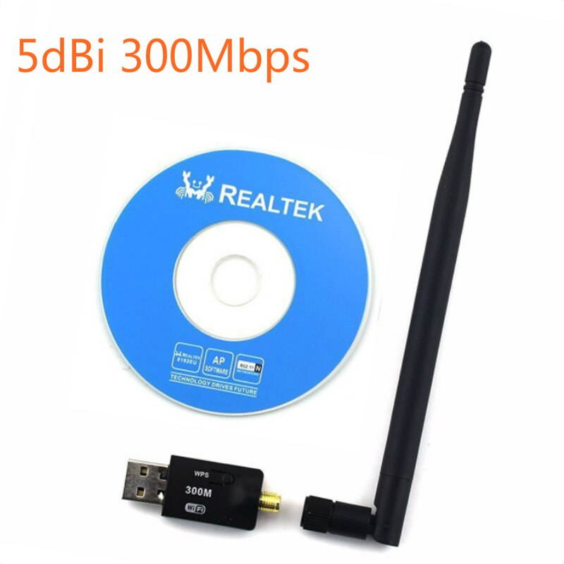 1 pcs 300Mbps 5dBi USB WiFi Adapter Mini Dongle External Wireless LAN Network Card 2.4GHz 802.11n/g/b for PC Computer for Win 7 8 10