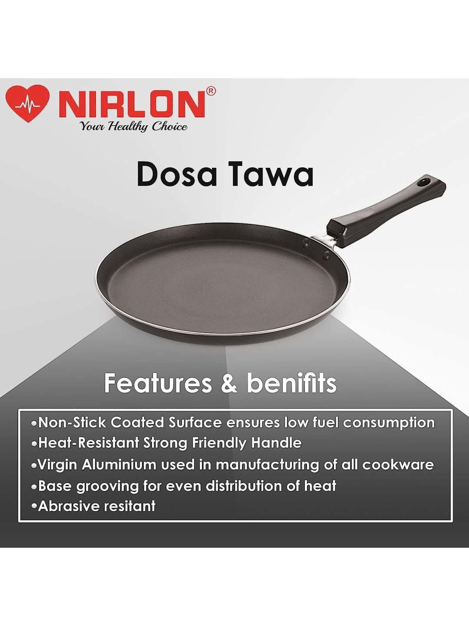 Nirlon Pure Grade Virgin Aluminium Non-stick Induction Base Flat Tawa - 26 cm Diameter