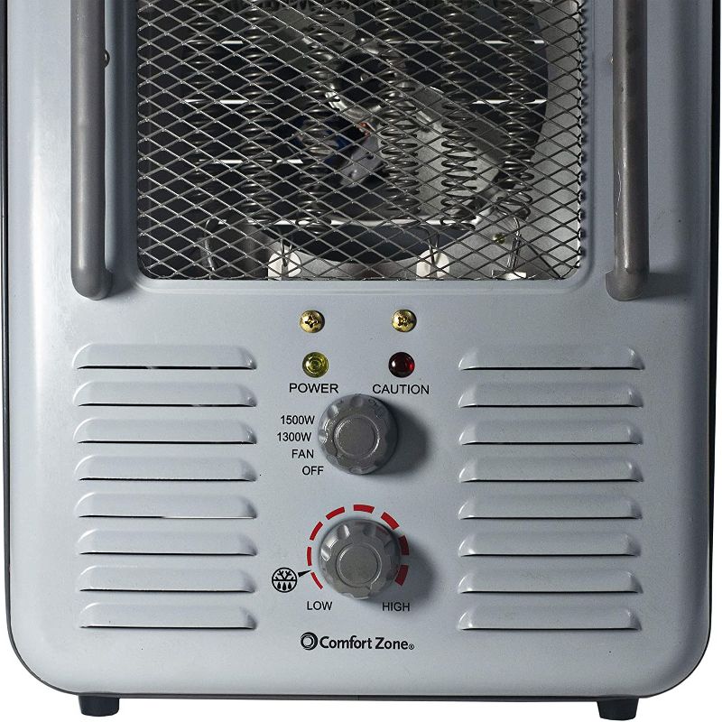 Comfort Zone CZ798GR3-EC Compact Portable Electric Multi Purpose Deluxe Utility Convection Space Heater Personal Fan Combination Unit, Gray