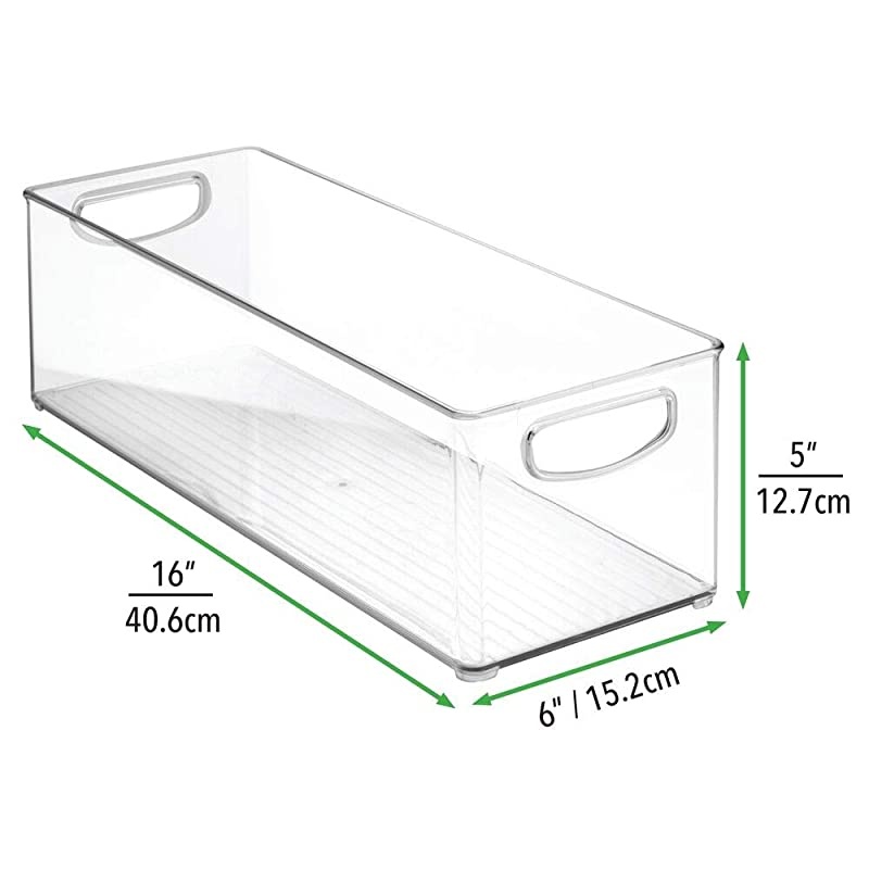 Large Stackable Plastic Storage Bin Container, Home Office Desk and Drawer Organizer Tote with Handles - Holds Gel Pens, Erasers, Tape, Pens, Pencils, Markers - 16" Long - Clear