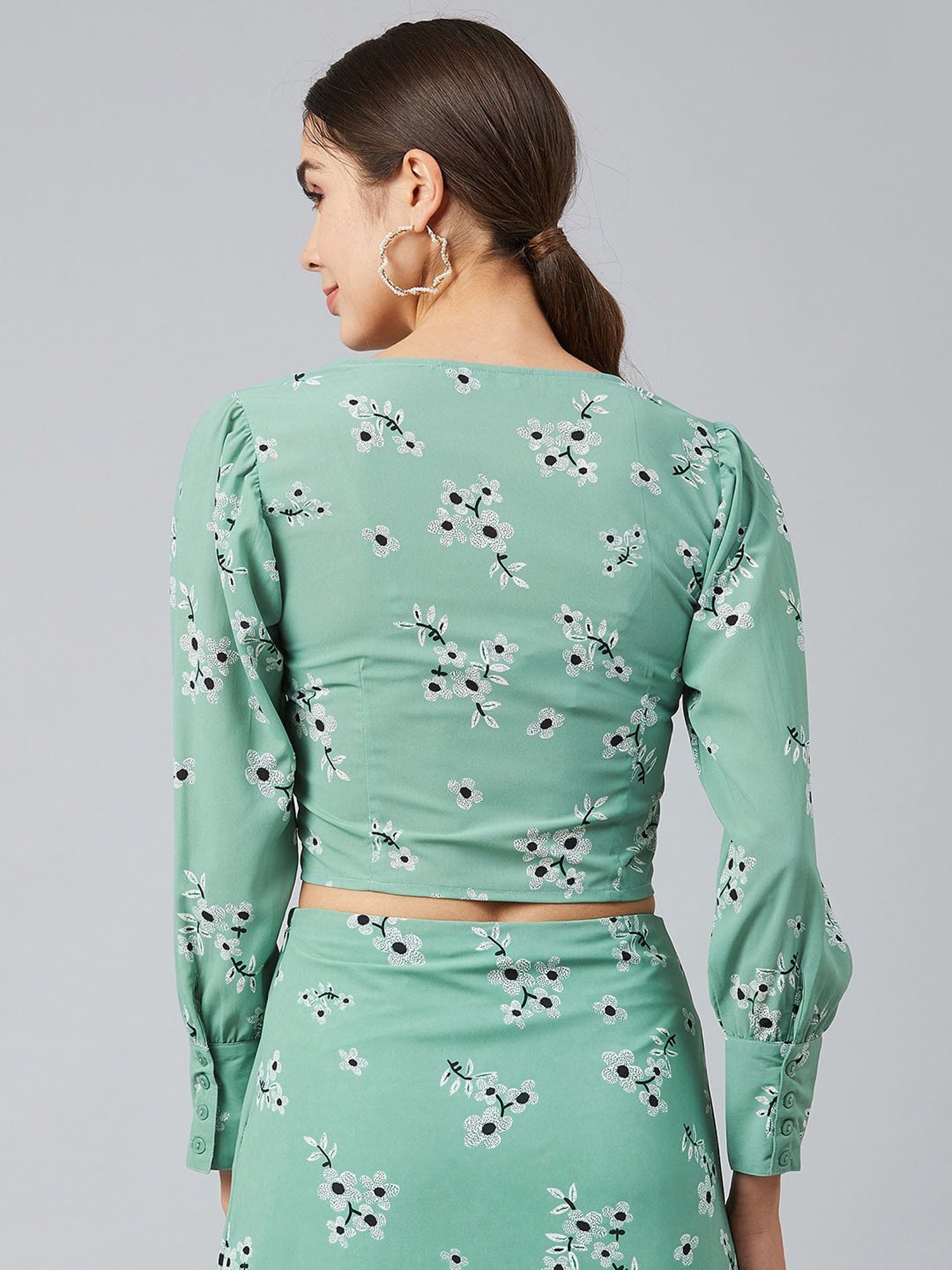 Carlton London Green Floral Print Crop Top