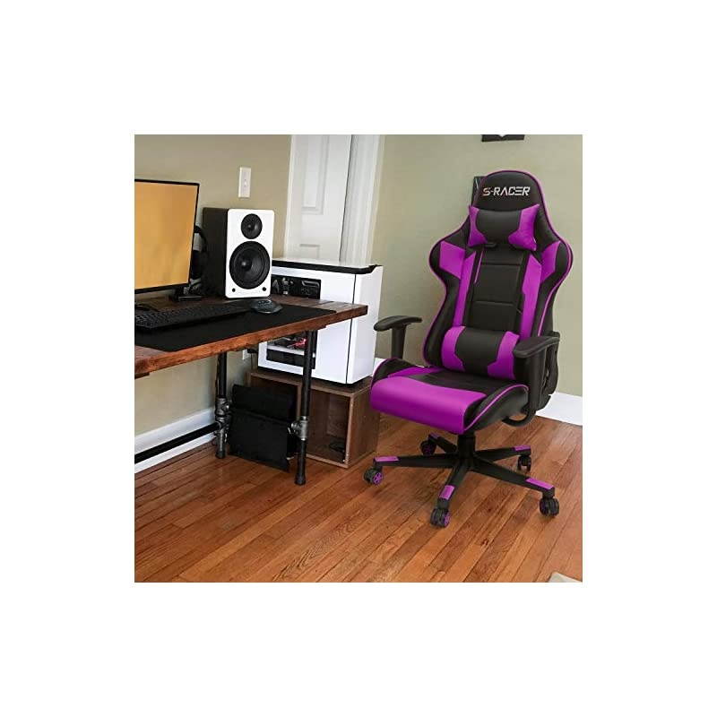Gaming Chair Office Chair High Back Computer Chair Leather Desk Chair Racing Executive Ergonomic Adjustable Swivel Task Chair with Headrest and Lumbar Support (Purple)