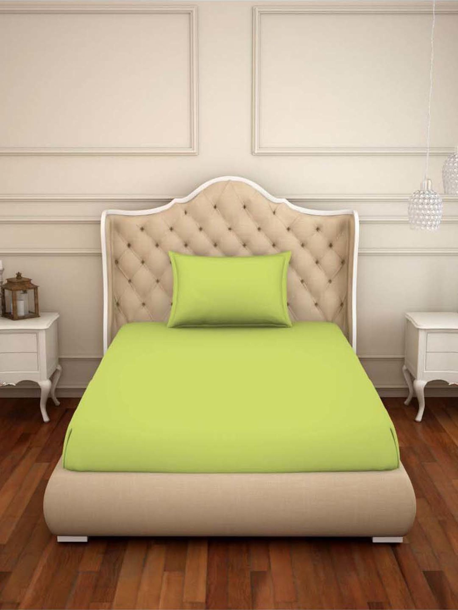 Welspun RESTORA Green Cotton 150 TC Single Bedsheet with 1 Pillow Cover