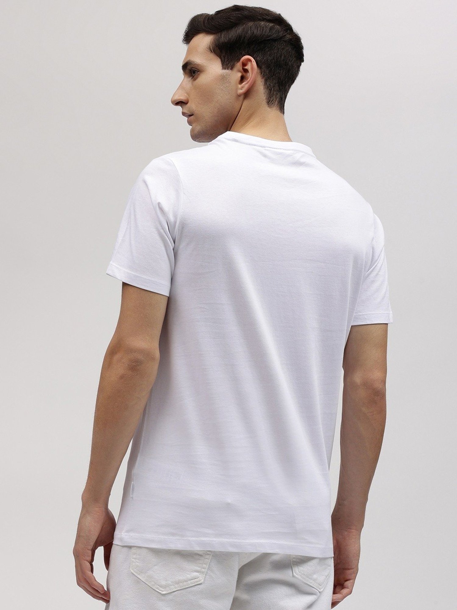 Lindbergh White Cotton Regular Fit Printed T-Shirt