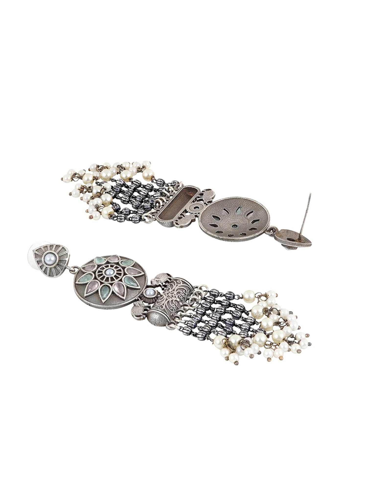 Teejh Ethnic Gahez Multi-colored Silver Oxidized Dangler Earrings