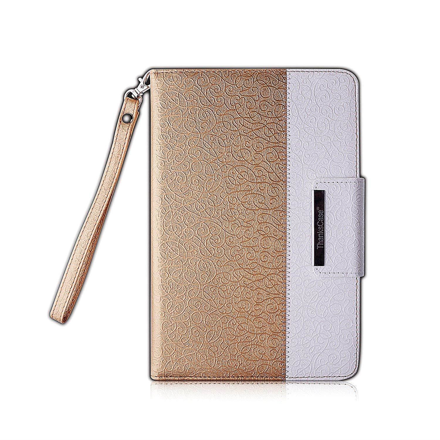 iPad Mini 4 Case,Thankscase Rotating Case Cover for Ipad Mini 4 with Wallet and Pocket with Hand Strap with Smart Cover Function for iPad Mini 4 2015 (Gold)