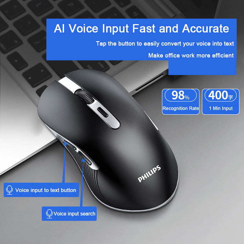 Rechargeable 2.4G Wireless Mouse AI Smart Voice Mouse Wireless Translator Mouse Artificial Language Translation Ergonomics 1600 DPI Mouse 6 Key