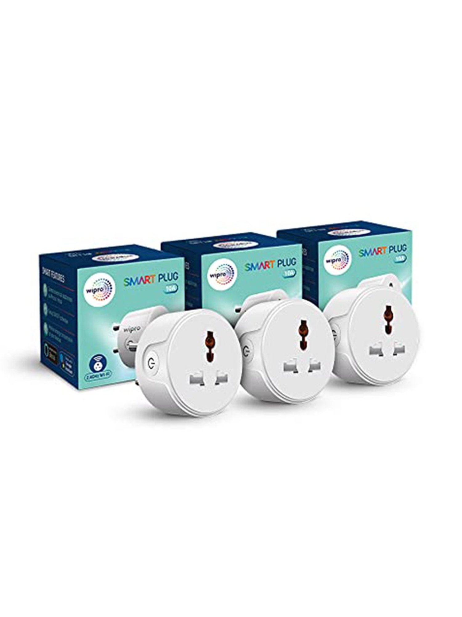 Wipro 10A Smart Plug Compatible with Alexa and Google Assistant - Pack of 3 (White)