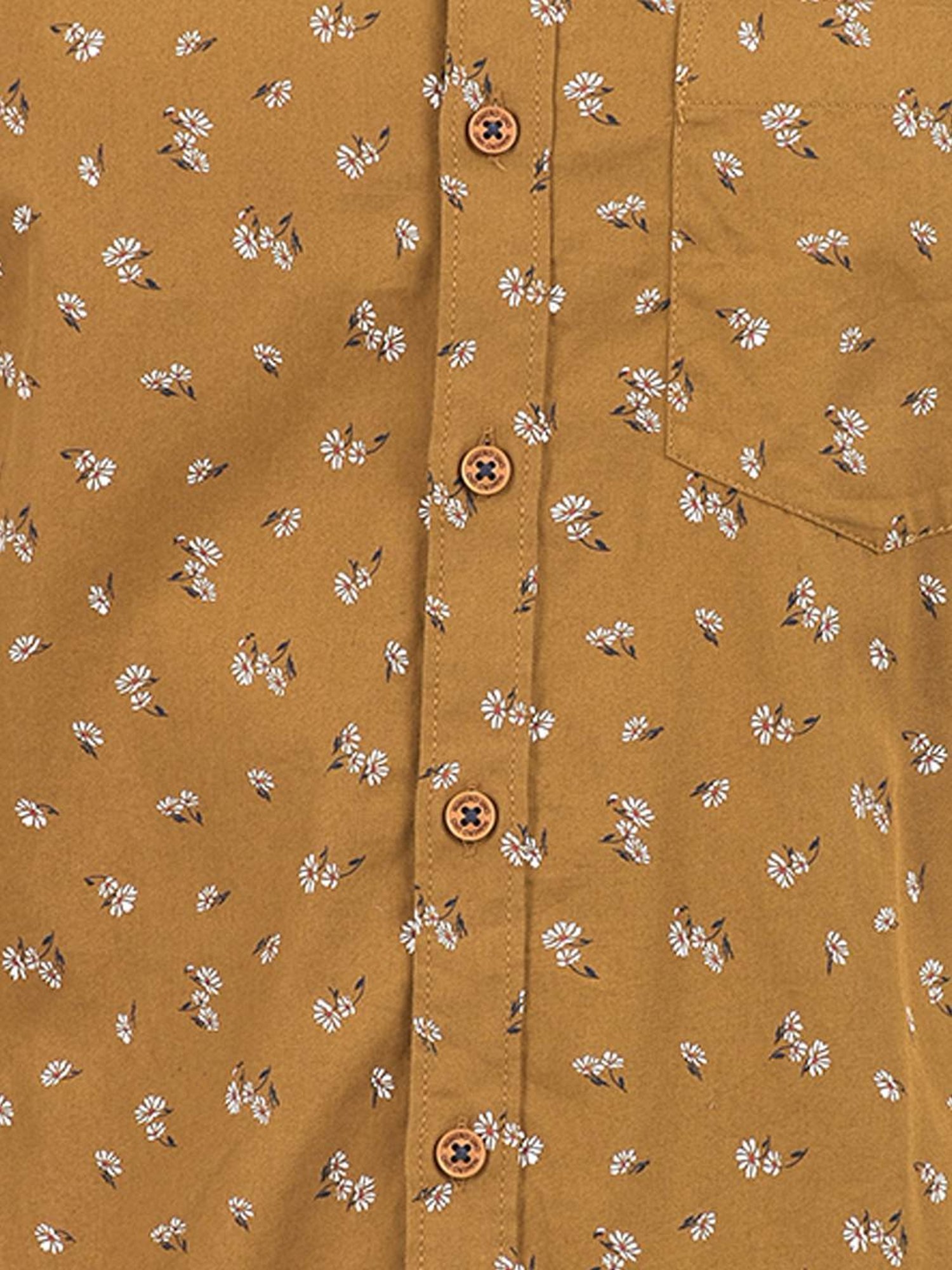 Numero Uno Brown Cotton Slim Fit Printed Shirt