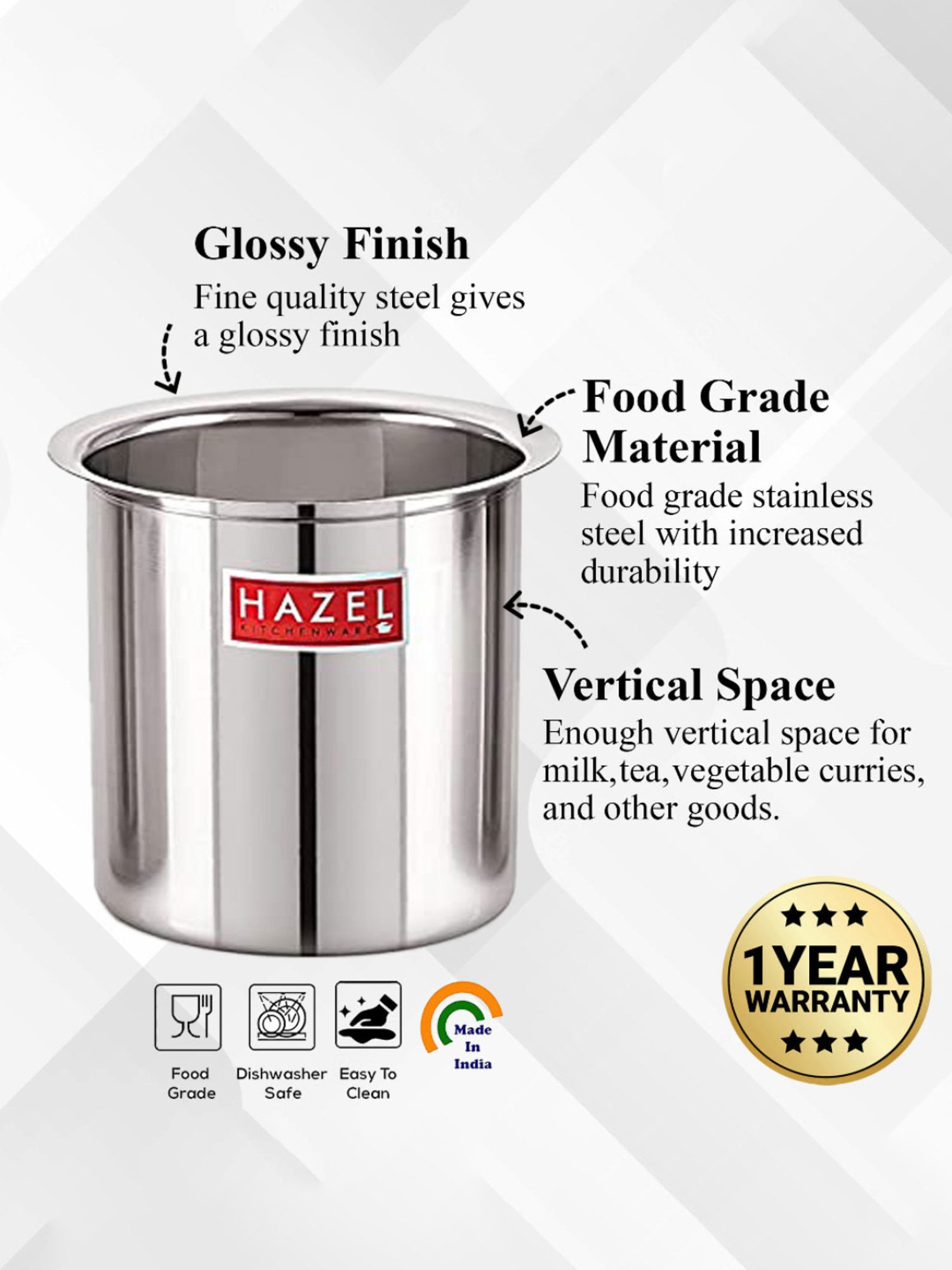 HAZEL Silver Stainless Steel Milk Boiler Container (3500 ML)