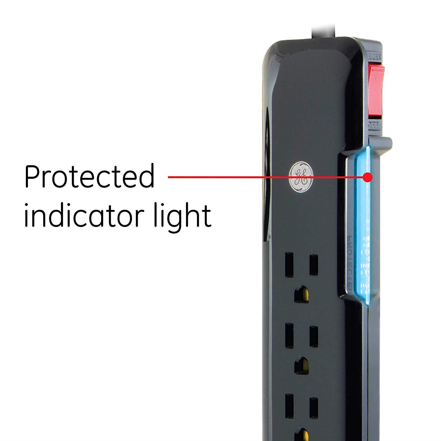 GE Surge Protector, 7 Outlet Power Strip, Long 4ft Power Cord, Flat Plug, Power Filter, Circuit Breaker, 1080 Joules, Warranty, Black, 34460