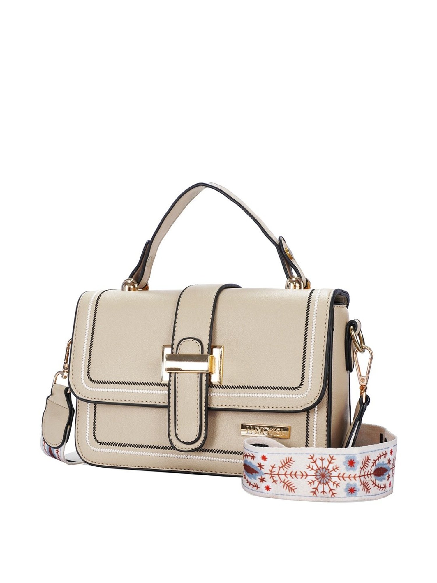 Luvoksi Beige Textured Medium Satchel Handbag