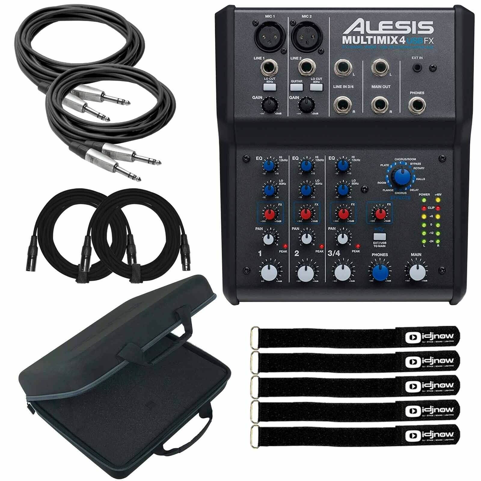 Alesis MultiMix 4 USB FX 4-Channel USB Desktop Podcast Mixer w Case & Cables