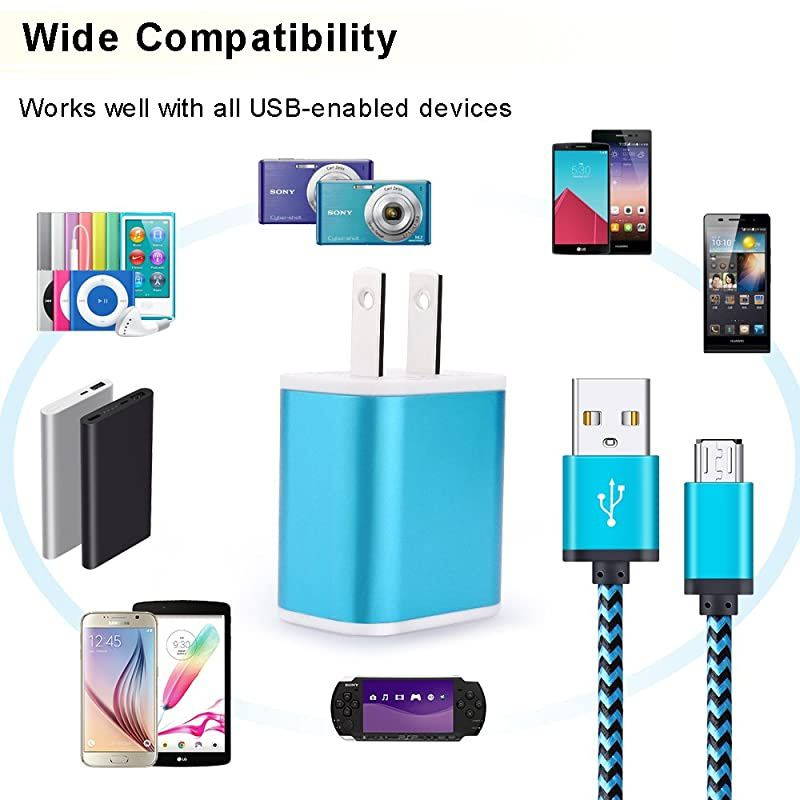 Android Charger with Wall Plug,  2.1A Dual Port USB Wall Charger Brick Block Charger Cube Box with 2Pack 6ft Micro USB Cable Phone Charger Cord for Samsung Galaxy S7 S6 Edge J3 J7, LG Stylo 5 3