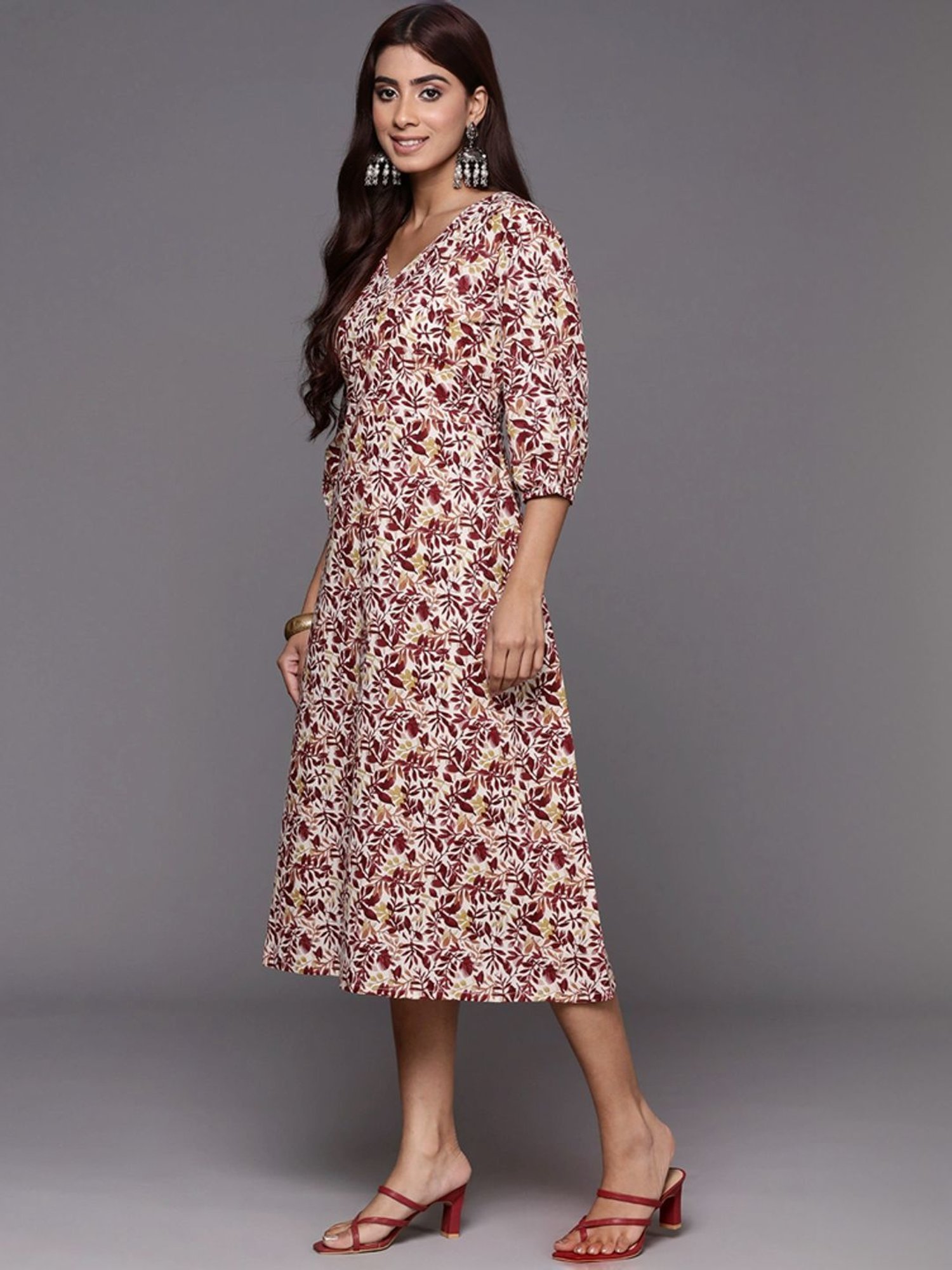 Saffron Threads Black Cotton Floral Print Ethnic Dress