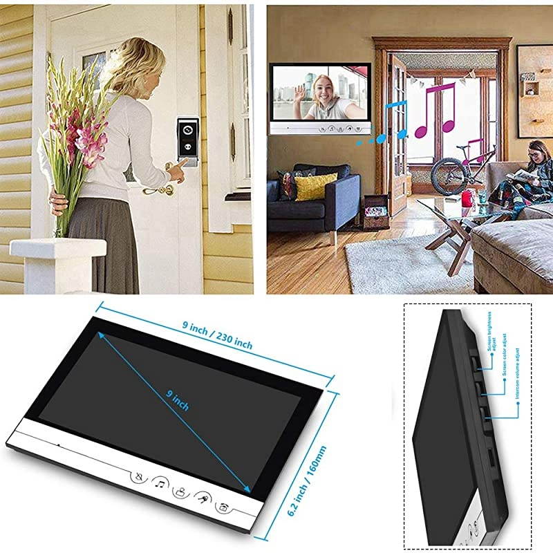 Wired Video Doorbell Intercom System 9 Inches Monitor Video Doorbell Door Phone Kits with HD Camera Support Unlock Monitoring DualWay Intercom for Villa Home Office Apartment