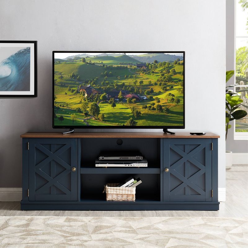 58" TV Stand for TVs up to 65" Navy/Walnut - Home Essentials