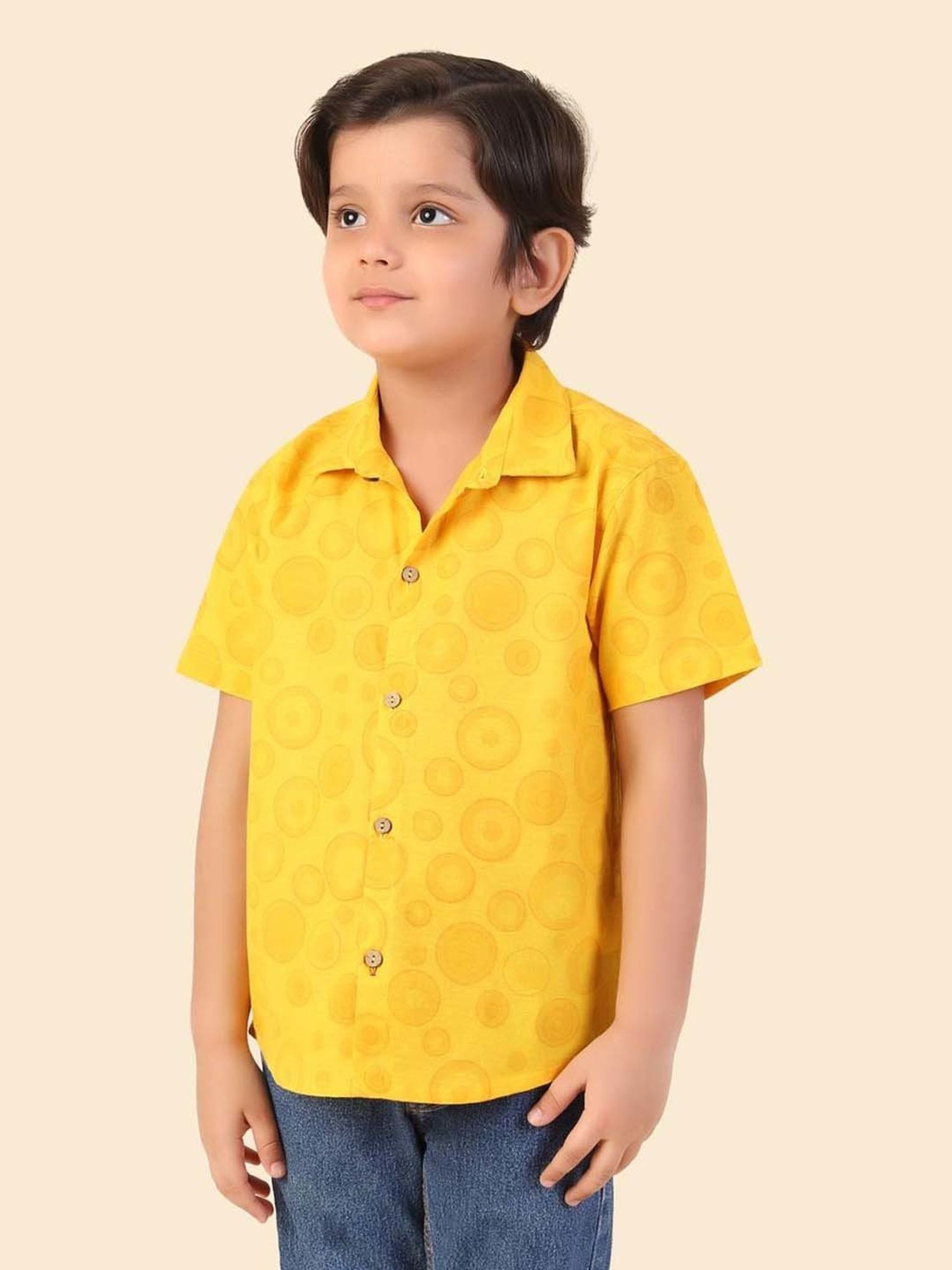 Fabindia Kids Yellow Cotton Printed Shirt
