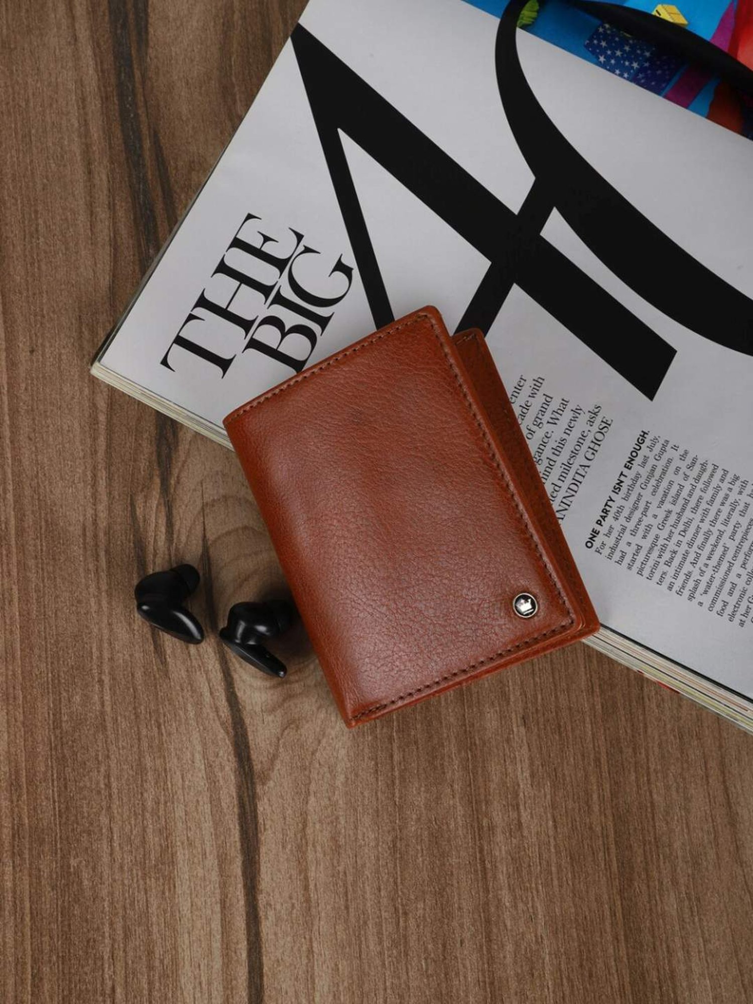 Louis Philippe Brown Leather Solid Bi-Fold Wallet