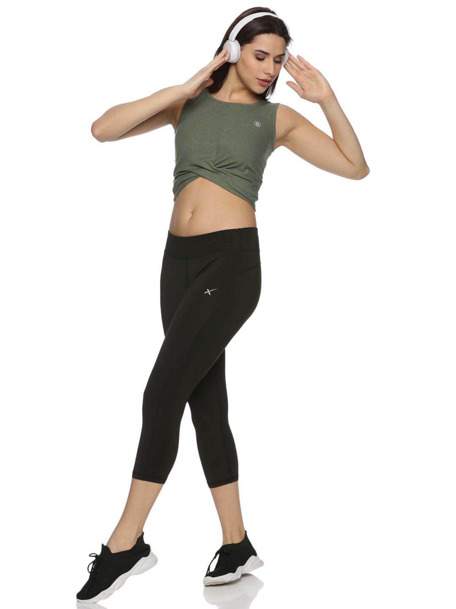 Domin8 Women Upf Sun Protection Eco Friendly Yoga Sleeveless Cross Crop Tank Top(Forest green)