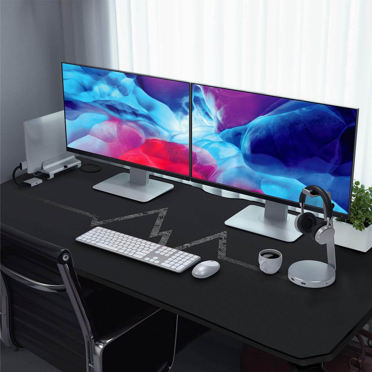 Furmax 43 Inch Gaming Desk Racing Style PC Computer Desk Y-shaped Home Office with Desk Large Carbon Fiber Desktop, Cup Holder, Headphone Hook, Full Mouse Pad, and Gaming Handle Rack (Black)