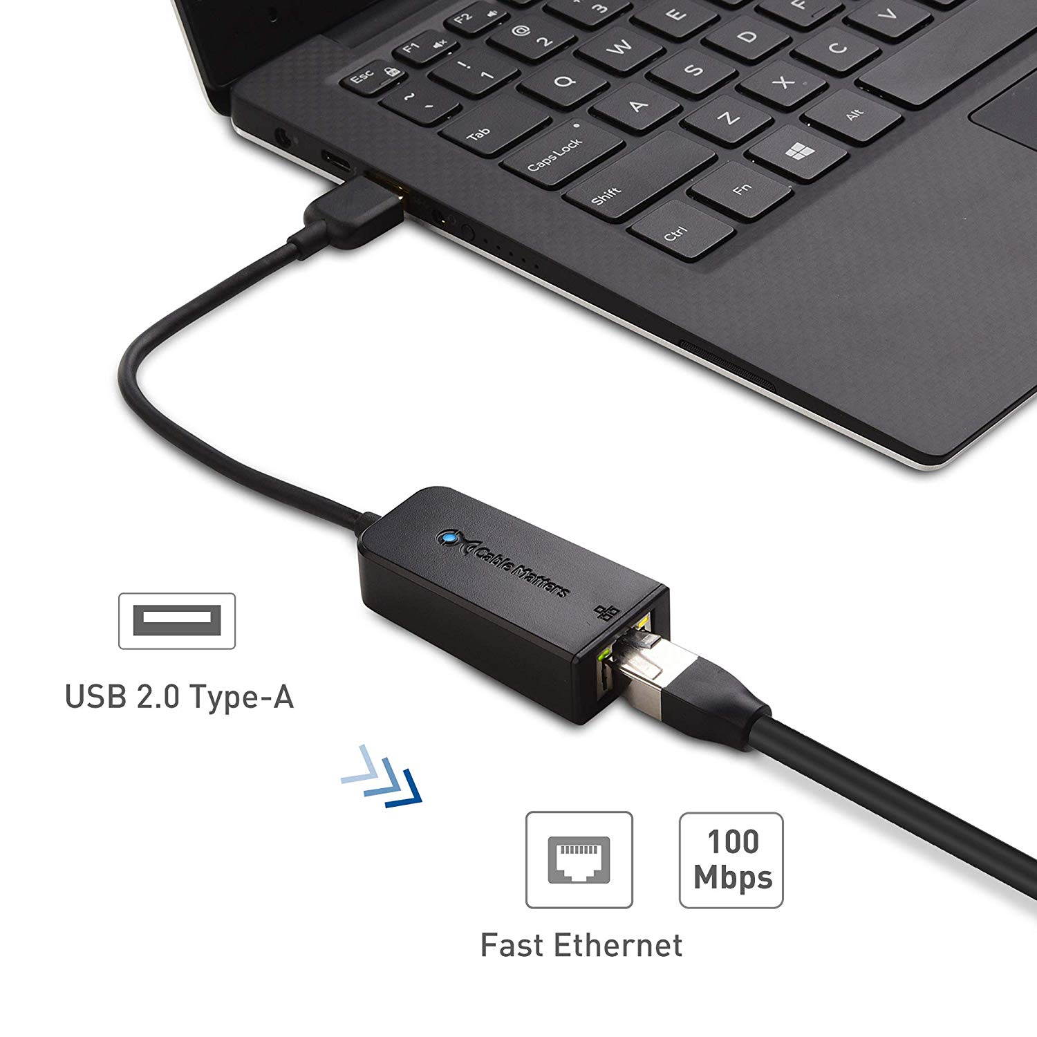 High Performance Network Adapter, USB to Ethernet Adapter (USB 2.0 to Ethernet / USB to RJ45) Supporting 10 / 100 Mbps Ethernet Network in Black
