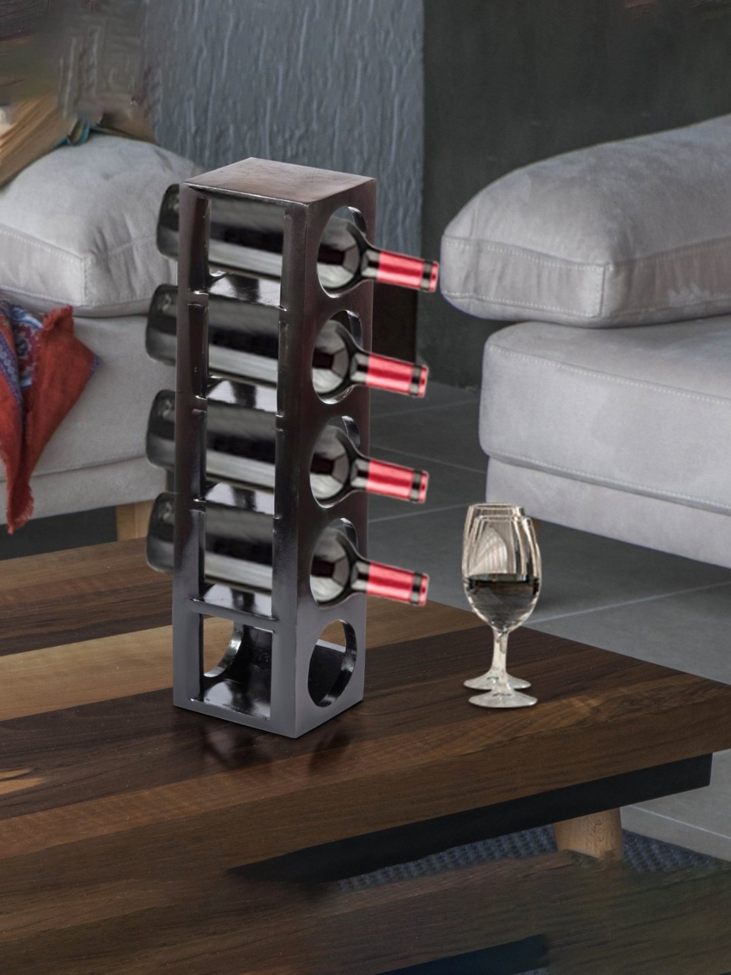 Ikiriya Kassel Solid Brown Wood Wine Rack Teak Finish